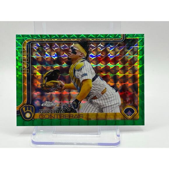 2025 Topps Chrome William Contreras Green Geometric Refractor 11/99 SP Brewers - Picture 1 of 2